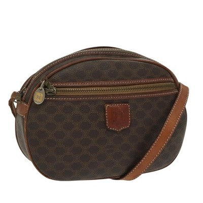 CELINE Macadam Canvas Shoulder Bag PVC Leather Brown Gold Auth bs19763