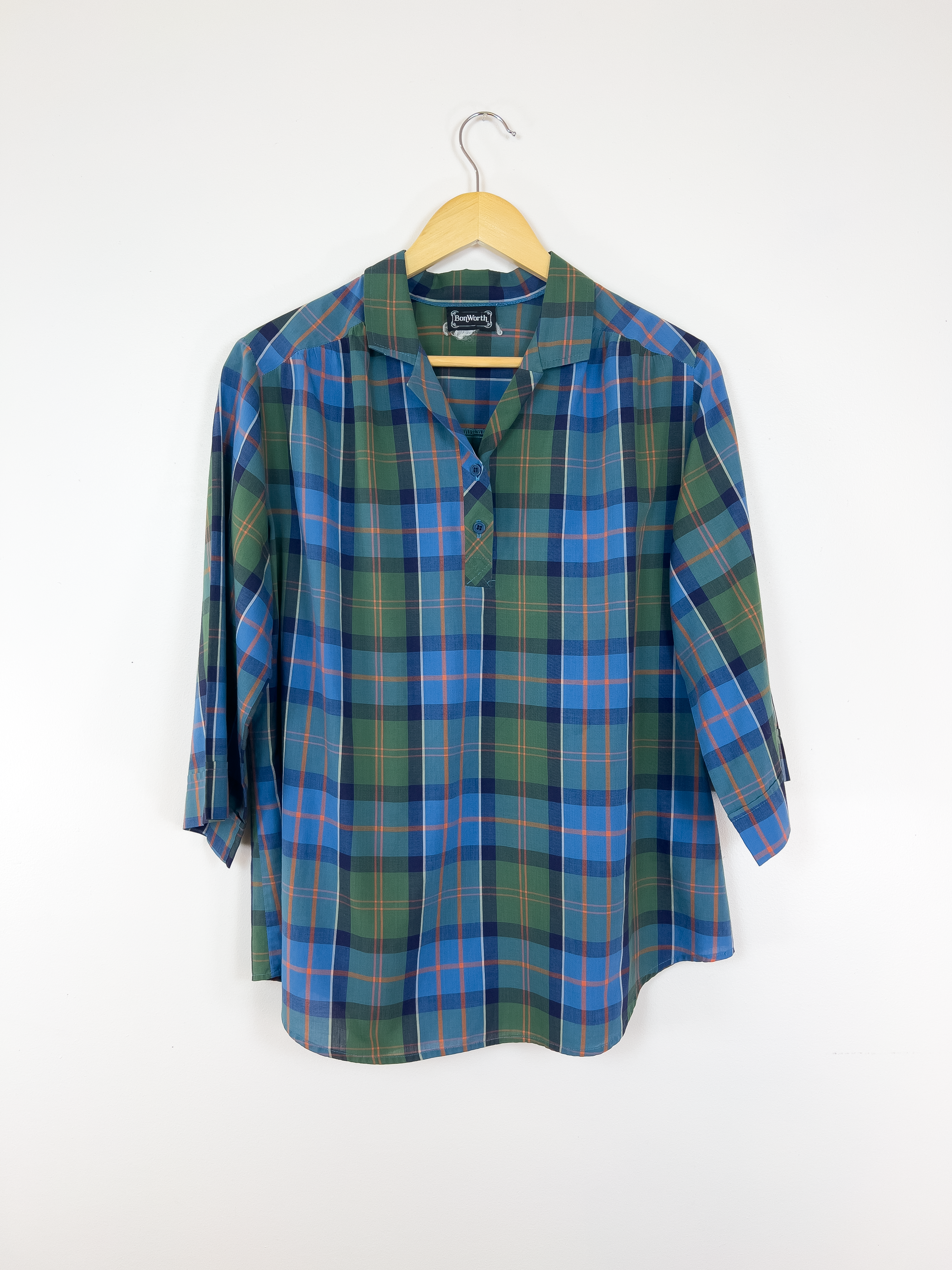 Blue and Green Plaid Popover Shirt