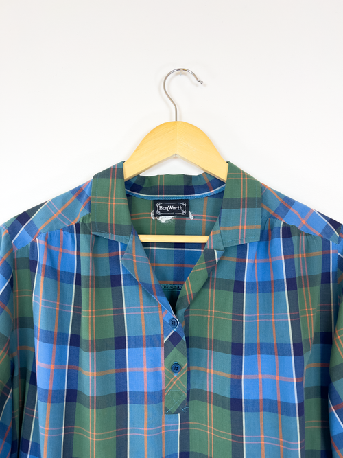 Blue and Green Plaid Popover Shirt