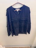 Caron Callahan black ruffle top