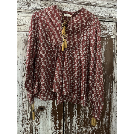 Doen Burgundy Peasant Blouse